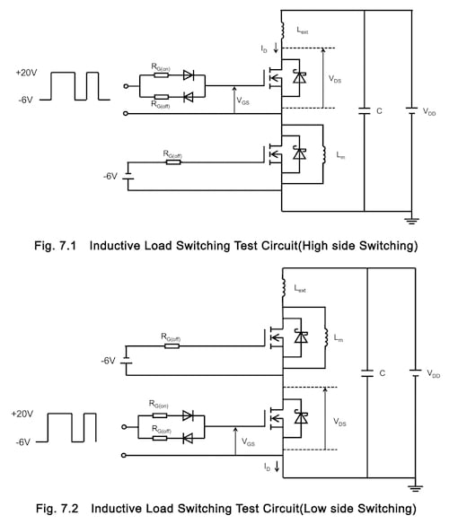 High-side and low-side inductive load switching test circuit