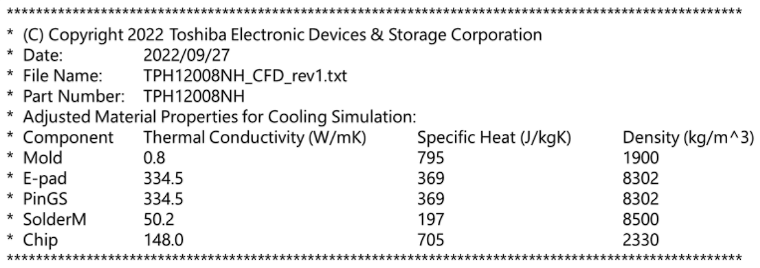 Example material property file