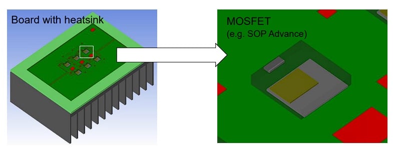 PCB with six MOSFETs for thermal simulation