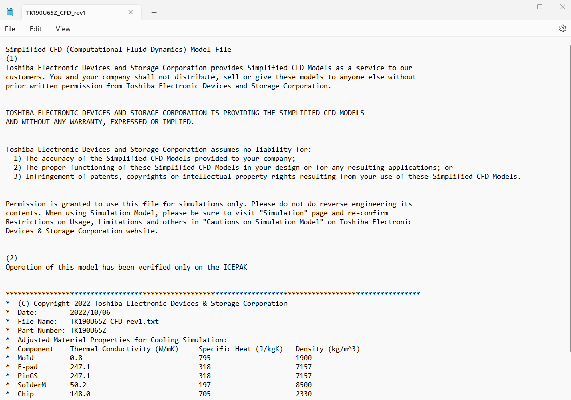 Typical contents of a material property text file