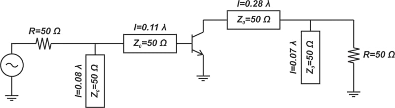 RF amplifier with input and output matching sections added.