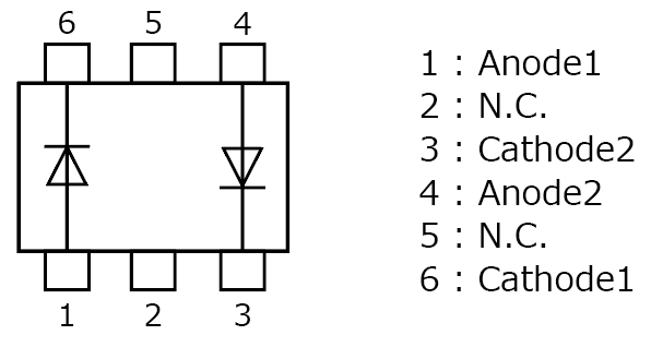 The illustration of internal circuit of 400 V small size switching diode for high-voltage circuit.